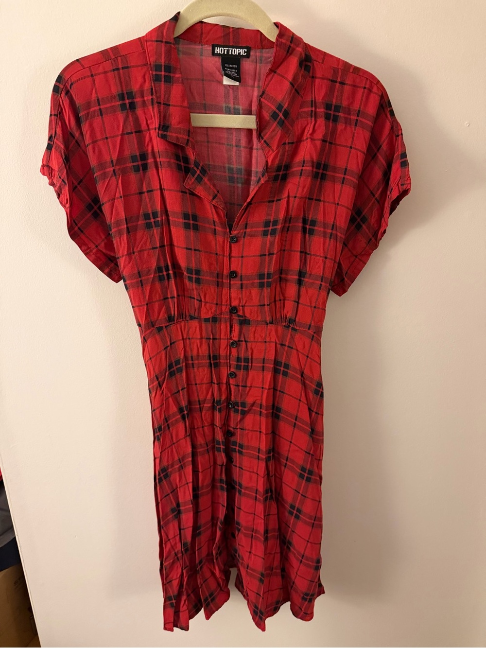 Hot Topic Red and Black Plaid Button-Front Mini Dress
